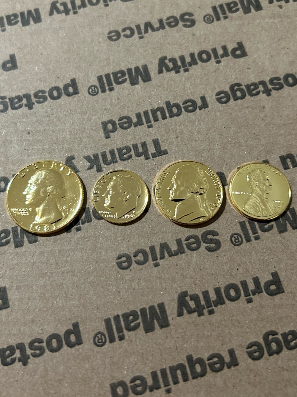 (x4️⃣) 24KT Gold Plated Coins: Quarter x Dime x Nickel x Penny